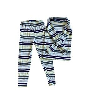 Kickee Pants Striped Pajama Set - Navy, Gray, and Cream